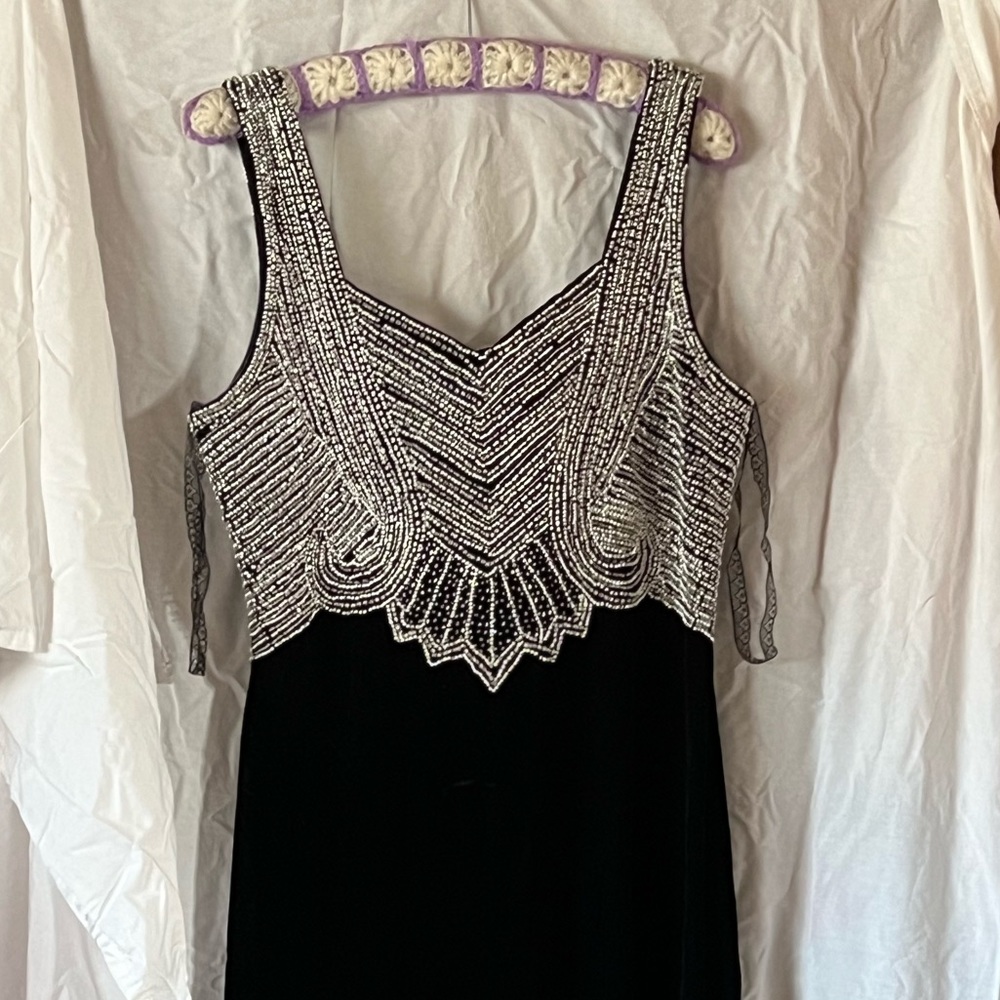 Black velvet evening gown